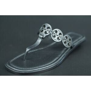 Tory Burch Miller Tiny Black Leather Thong Sandals SZ 7.5 $235 Logo Flip Flop